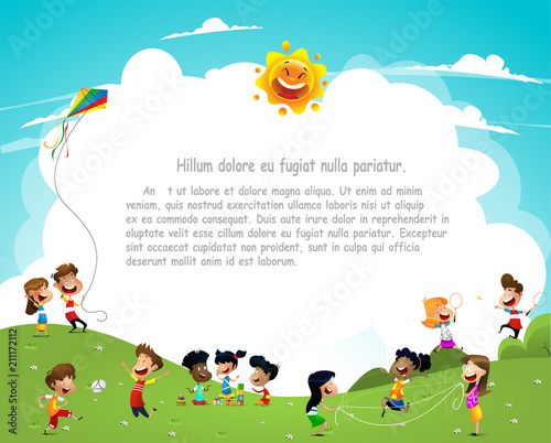 Happy cartoon kids having