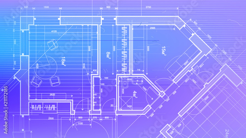 vector architectural plan - abstract architectural blueprint of a modern residential building / technology, industry, business concept illustration: real estate, building, construction & architecture