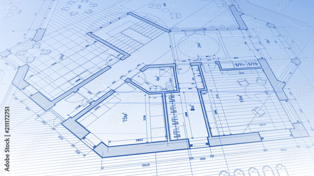 vector architectural plan - abstract architectural blueprint of a modern residential building / technology, industry, business concept illustration: real estate, building, construction & architecture vector architectural plan - abstract architectural blueprint of a modern residential building / technology, industry, business concept illustration: real estate, building, construction & architecture
