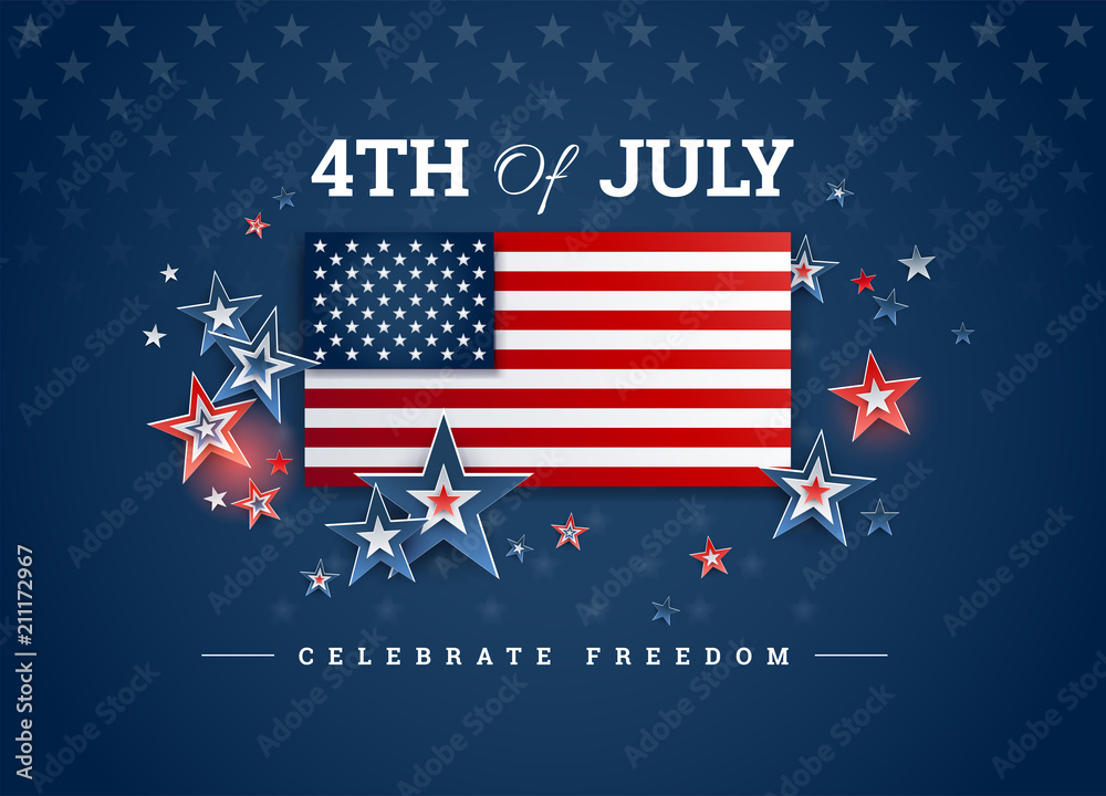 Happy Independence Day USA blue background with the United States flag. 4th  of July USA independence day celebration vector Stock Vector