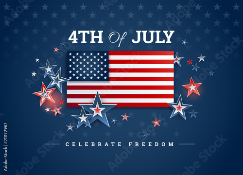 Happy Independence Day USA blue background with the United States flag. 4th of July USA independence day celebration vector