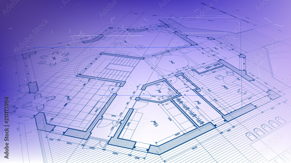 vector architectural plan - abstract architectural blueprint of a modern residential building / technology, industry, business concept illustration: real estate, building, construction & architecture