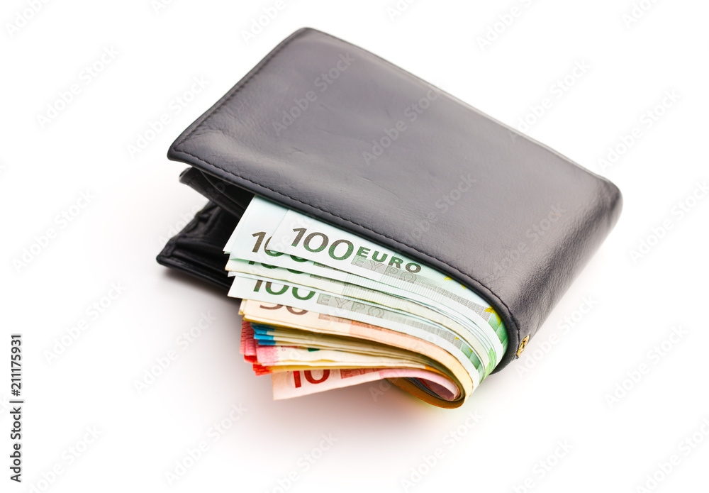 Wallet with euro banknotes. Wallet with euro banknotes.