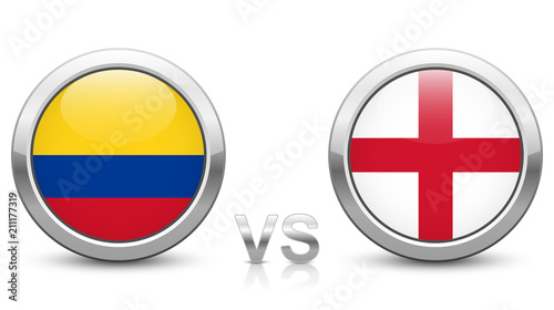 Free Download Colombia vs. England. 2018 tournament. Shiny metallic icons buttons with national flags isolated on white background. - GFXLoad