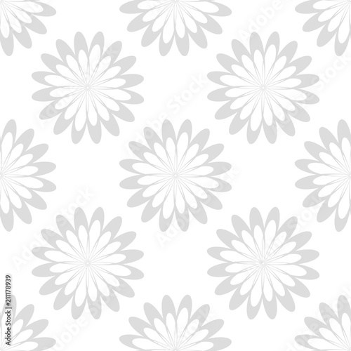 Vector seamless pattern with gray flowers on white background
