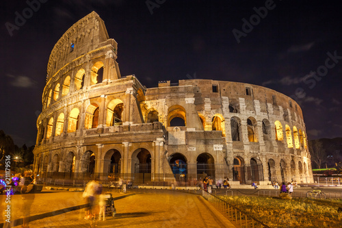 Roman Colosseum (Coliseum) at night, one of the main travel attractions in Rome. Italy