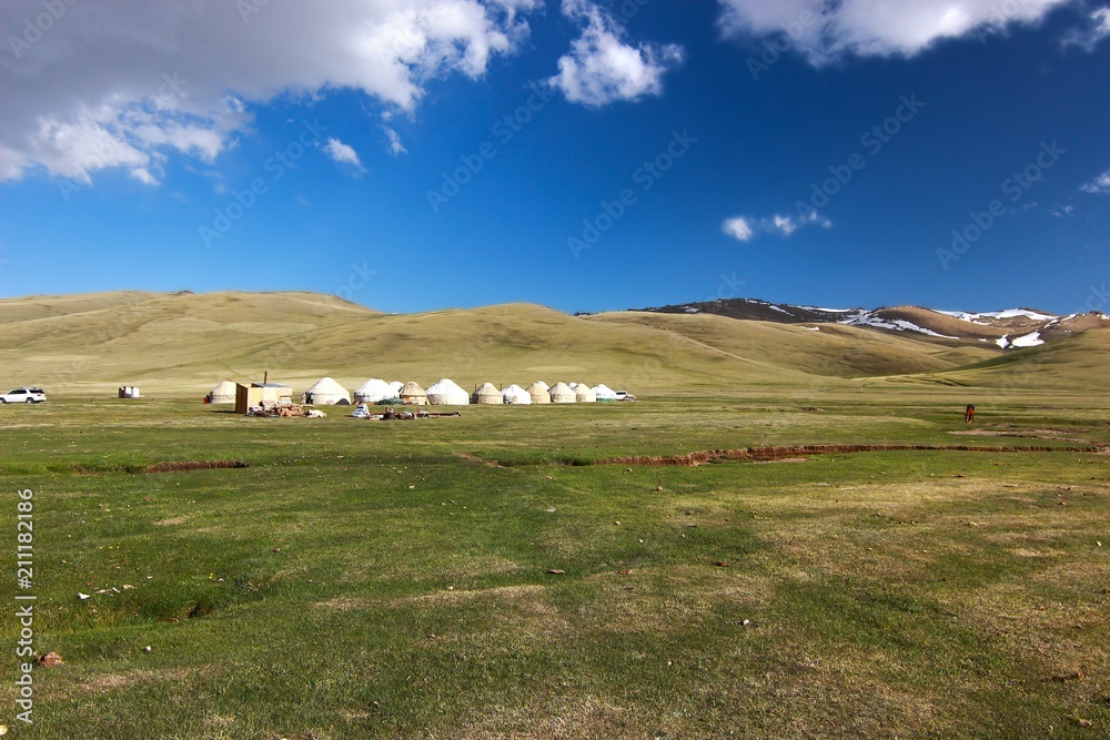 The ger camp in a large meadow at Ulaanbaatar , Mongolia The ger camp in a large meadow at Ulaanbaatar , Mongolia