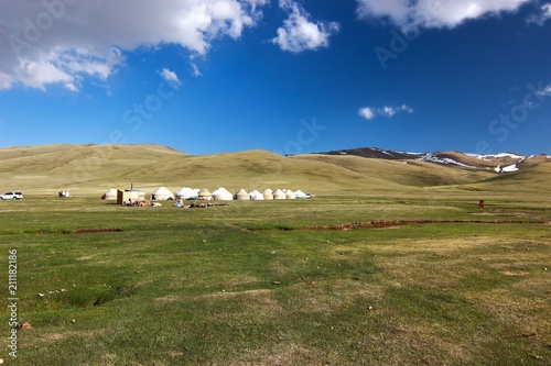 The ger camp in a large meadow at Ulaanbaatar , Mongolia