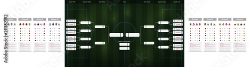 Football/soccer Match schedule vector illustration with last table score, standings and round of 16 large. Tableau des Matches - RUSSIE 2018
