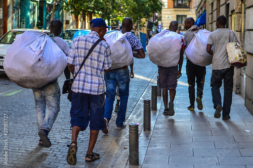 Migrant street vendors in Madrid, Spain