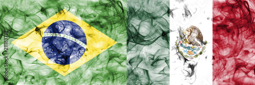Brazil vs Mexico smoke flag, quarter finals, football world cup 2018, Moscow, Russia photo