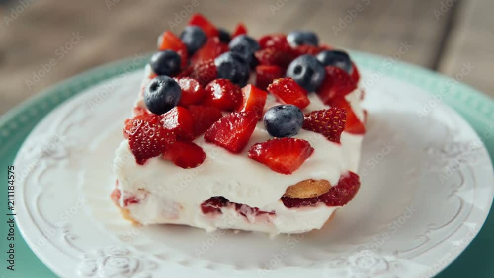 Homemade strawberry tiramisu with mascarpone rotation. Traditional Italian dessert Homemade strawberry tiramisu with mascarpone rotation. Traditional Italian dessert