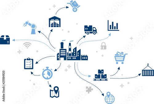logistics processes smart factory / customized / enterprise iot – vector illustration