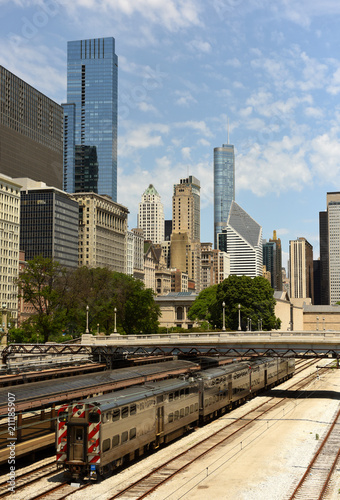 Chicago cityscape  with a trains on the station in downtown , USA © Bumble Dee