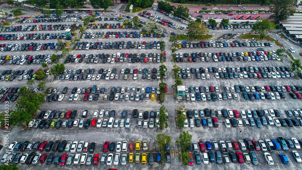 Aerial view of Open car parking lot in Kuala Lumpur city, Malaysia