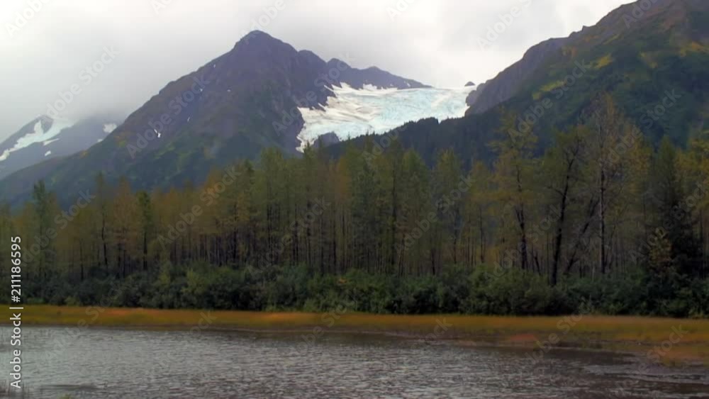 Beautiful Peaks And Glacier Above River Beautiful Peaks And Glacier Above River