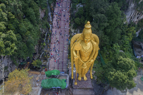 Panoramic aerial view of Batu Caves at sunset on Thaipusam festival evening  Malaysia