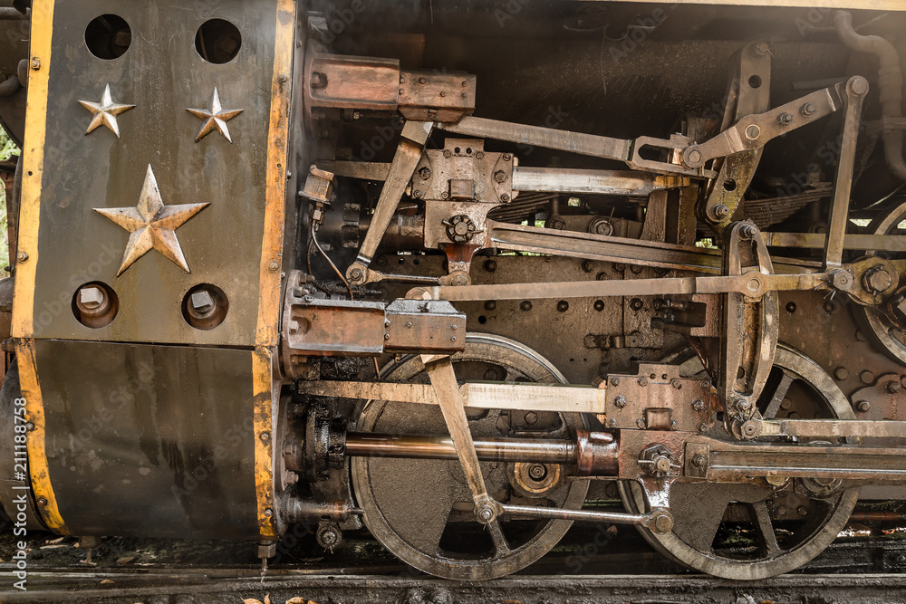 Old steam locomotive train close up, Nilgiri Mountain Railway, Ooty, Tamil Nadu, India