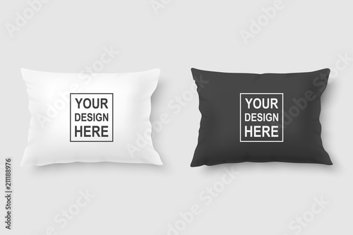 Vector realistic 3d white and black pillow set closeup isolated on white background. Design template for graphics and mockup. Top view
