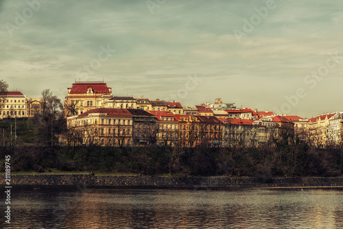 Prague - Podoli Quarter as seen from the Vltava River. photo