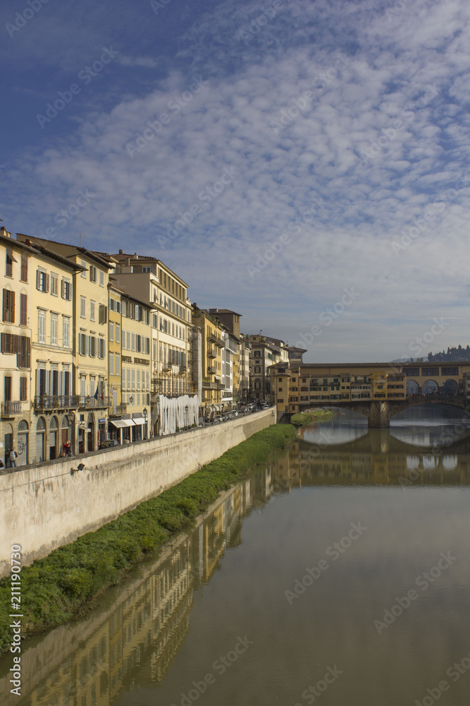 Arno river and historic Ponte Vecchio bridge in Florence