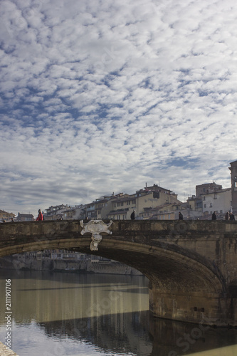 Architectural view of Trinity bridge in Florence at day time on Arno river