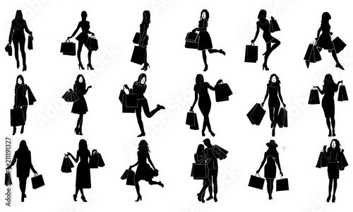 collection of silhouette images of women's expression when shopping