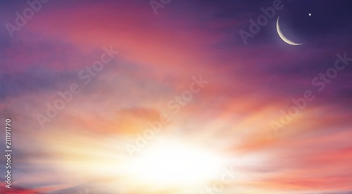 Obraz na płótnie Light from sky . Religion background . The sky at night with stars. New moon . Ramadan background . Prayer time . Dramatic nature background . Arab night . eclipse of the moon w salonie