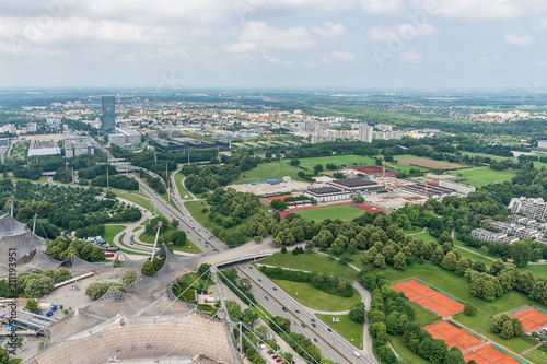 Munich, Germany - June 09, 2018: High angle view over Munich. Panorama of Munich, Germany.