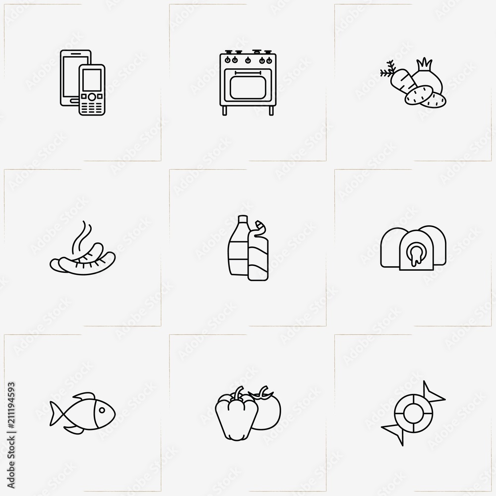 Product Categories Line Icon Set With Candy Vegetables And Sausages Stock Vector Adobe Stock