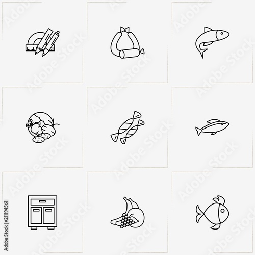 Product Categories line icon set with candy, furniture and chancery