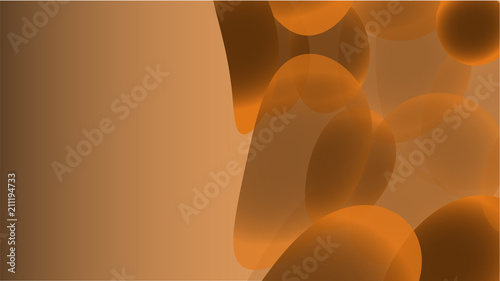 Texture of transparent brown abstract volumetric fashionable magic of various shapes of light air cosmic bubbles, drops on a yellow background and copy space. Vector illustration.