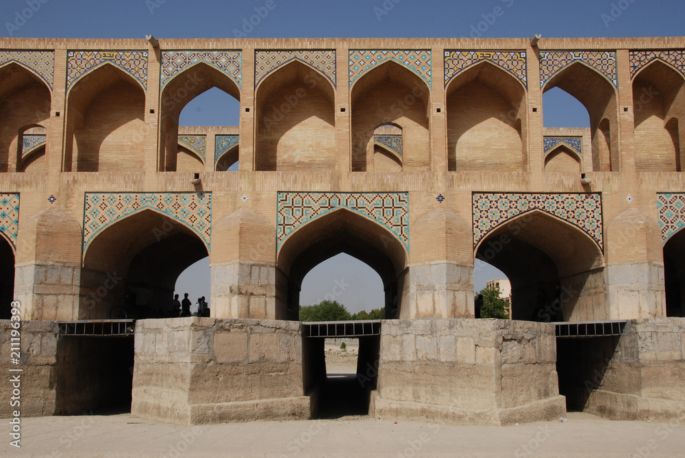 Central part of a historic Khaju Bridge in Isfahan, Iran