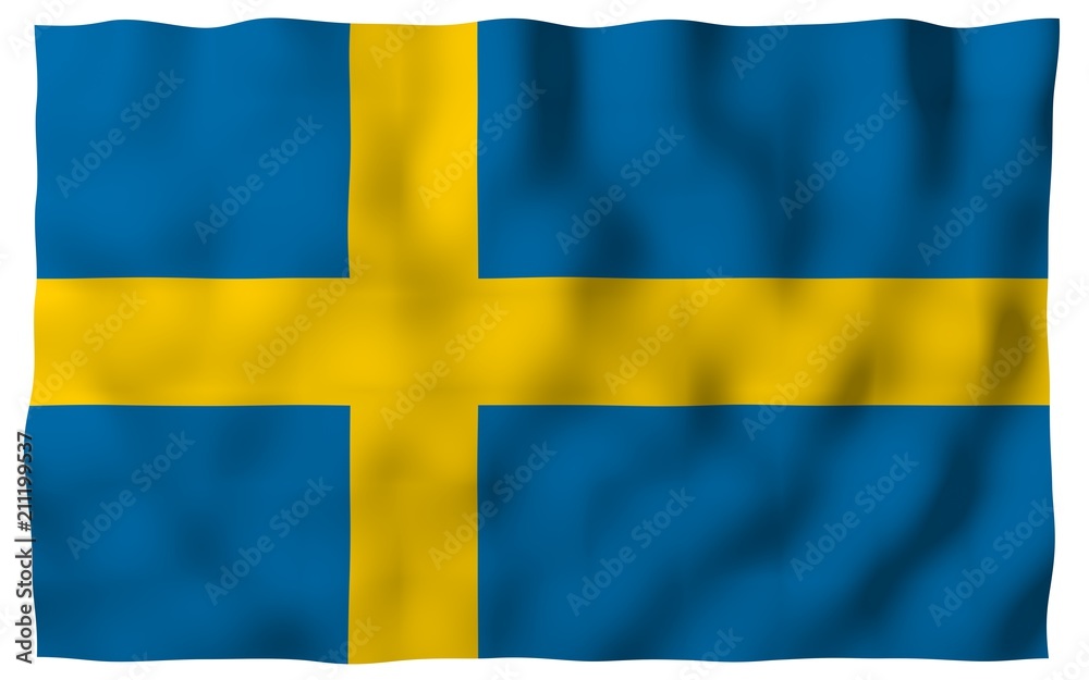 The flag of Sweden. Official state symbol of the Kingdom of Sweden. A blue field with a yellow Scandinavian cross that extends to the edges of the flag. 3d illustration The flag of Sweden. Official state symbol of the Kingdom of Sweden. A blue field with a yellow Scandinavian cross that extends to the edges of the flag. 3d illustration
