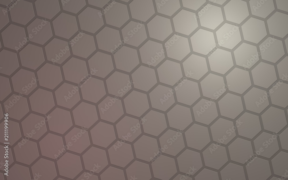 Fototapeta premium Honeycomb with color lighting, on a gray background. Perspective view on polygon look like honeycomb. Isometric geometry. 3D illustration
