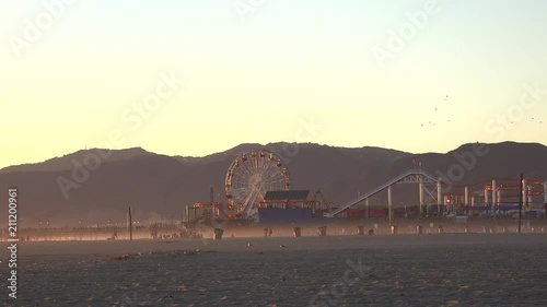 Santa Monica beach and pier at sunset - Los Angeles, California