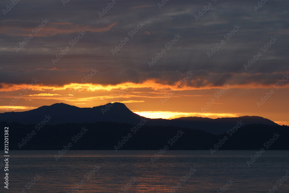 Mountain with clouds sky morning  and beautiful sunrise landscape background