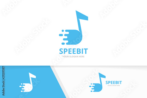 Vector fast note logo combination. Speed music symbol or icon. Unique sound and quick logotype design template.