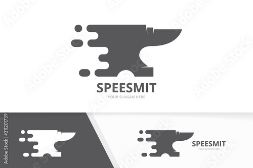 Vector fast smith logo combination. Speed blacksmith symbol or icon. Unique metal and quick logotype design template.