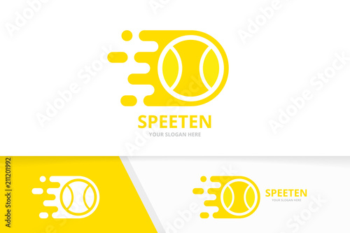 Vector fast tennis logo combination. Speed game symbol or icon. Unique ball and quick logotype design template.