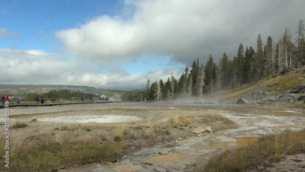 Shot of People Enjoying View of Yellowstone National Park Geyser