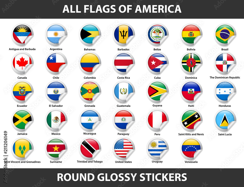 Flags of all countries of American continents. Round Glossy Stickers Flags of all countries of American continents. Round Glossy Stickers