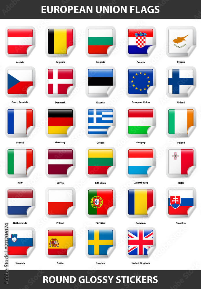 Flags of all countries of European Union. Round Glossy Stickers Flags of all countries of European Union. Round Glossy Stickers