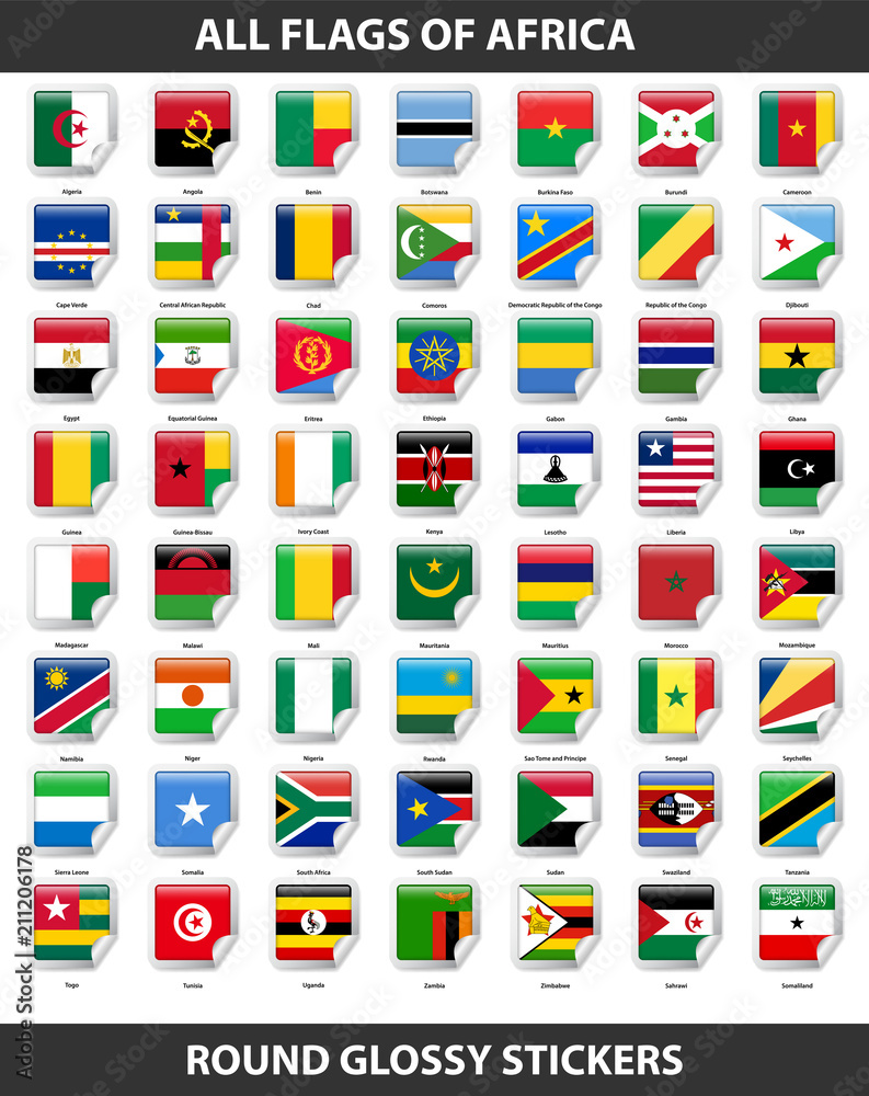 Flags of all countries of Africa. Round Glossy Stickers Flags of all countries of Africa. Round Glossy Stickers