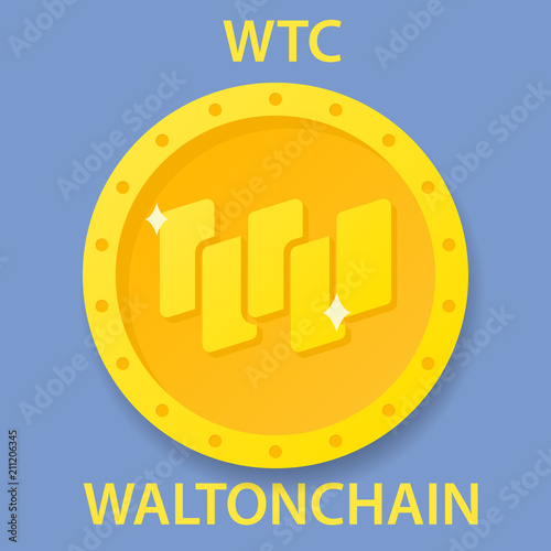 WaltonChain Coin cryptocurrency blockchain icon. Virtual electronic, internet money or cryptocoin symbol, logo