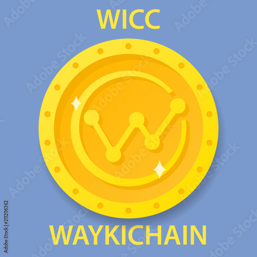 WaykiChain Coin cryptocurrency blockchain icon. Virtual electronic, internet money or cryptocoin symbol, logo