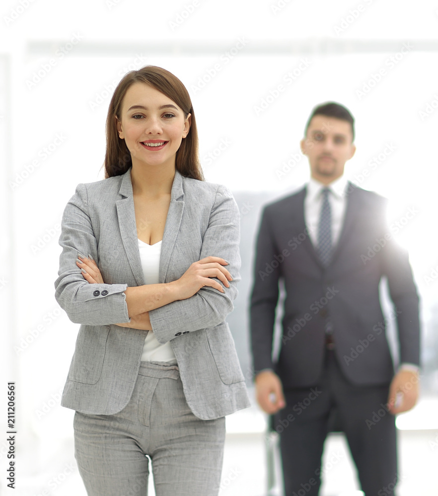 business woman on the background of the employee business woman on the background of the employee