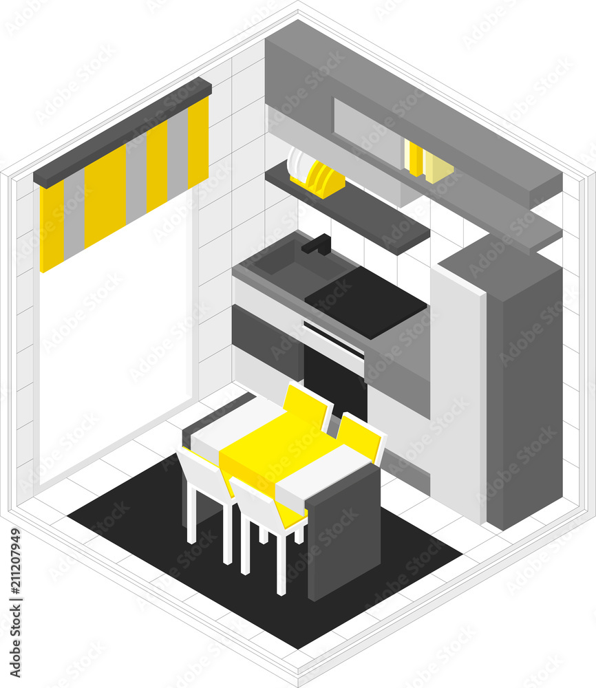 Vector isometric low poly kitchen room icon