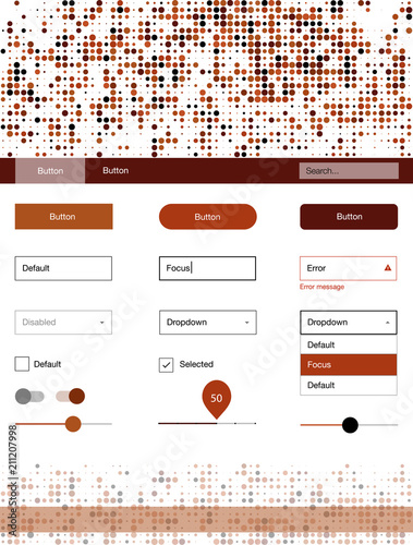 Dark Red vector design ui kit with dots.