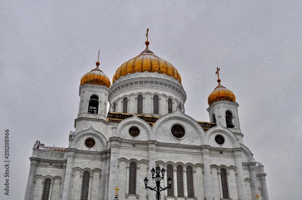 The Cathedral of Christ the Savior and her elaborate, golden domes in Moscow, Russia.